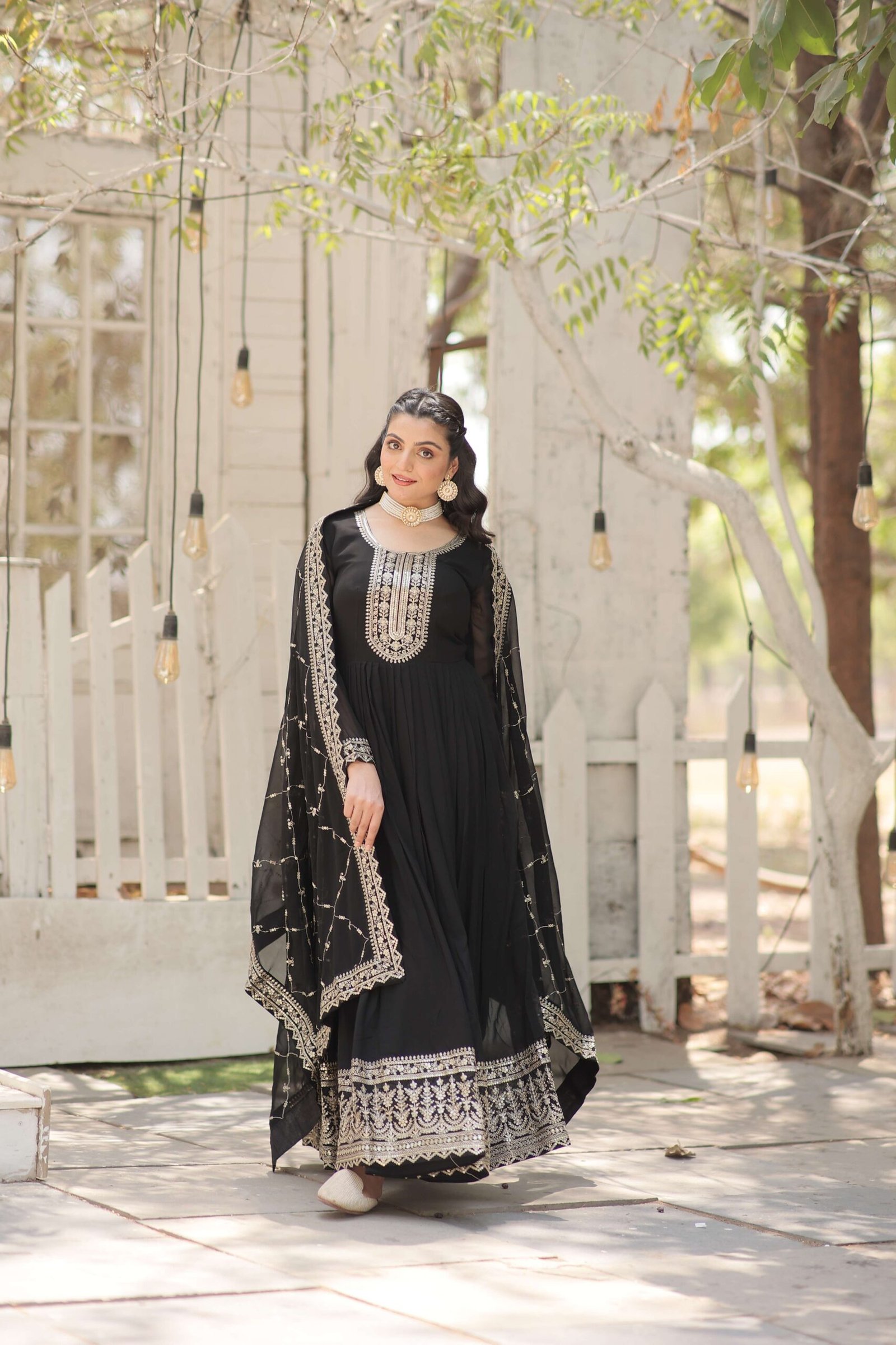 Black Faux Blooming Sequins Embroidered Gown with Matching Dupatta ? Festive & Party Wear 2024 - Image 6